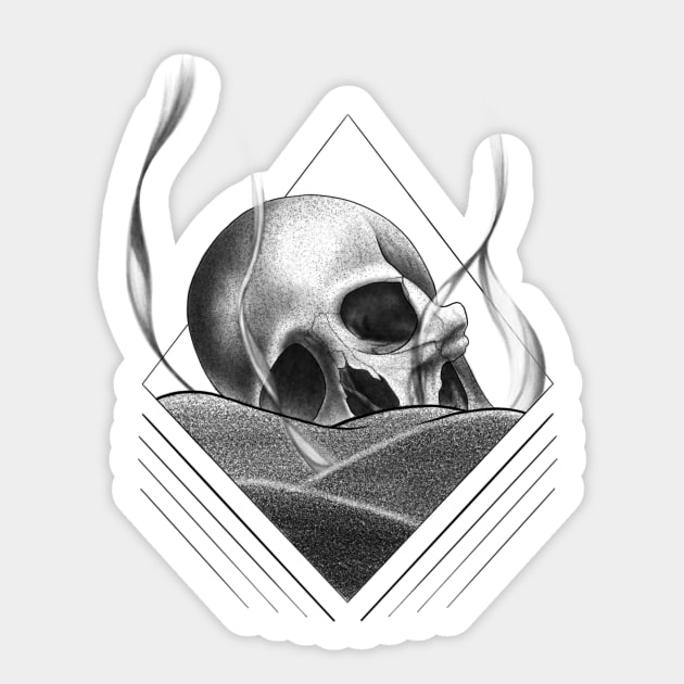 Human Skull Buried in a Bed of Sand with Geometrical Lines Sticker by Tred85